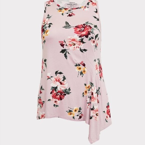 TORRID 00 Plus Size Super Soft Lilac Floral Asymmetric Tank Lavender Purple Top - Picture 6 of 16